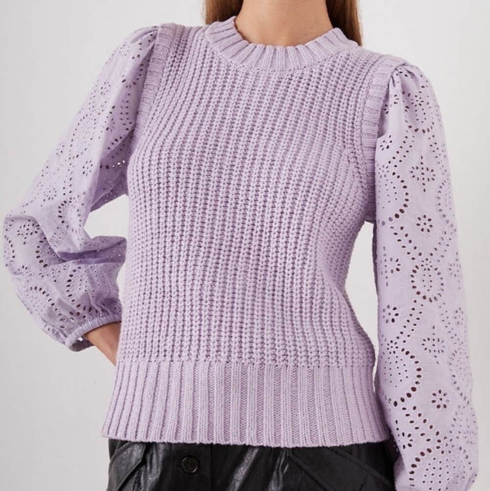 Lavender Knit Sweater with Eyelet Sleeves